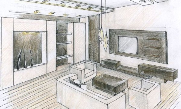Эскиз интерьера гостиной