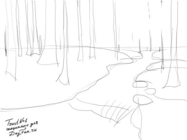 Пейзаж карандашом