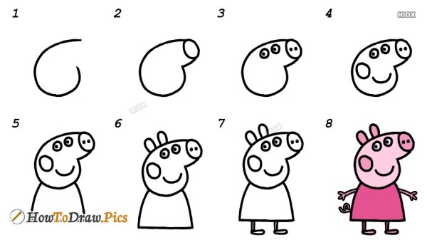 Пошаговое рисование свинки Пеппы
