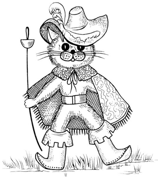 Раскраски кот в сапогах и киса мягколапка