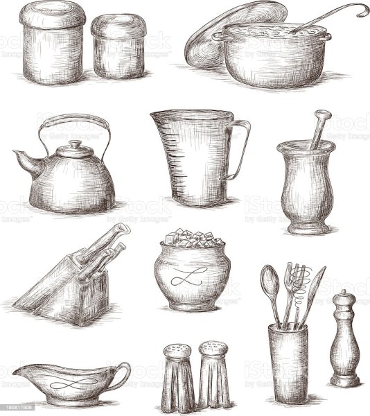 Наброски кухонных предметов