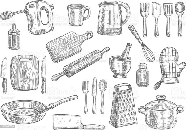 Кухонные принадлежности карандашом