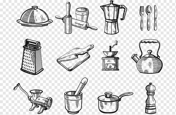Кухонные приборы карандашом