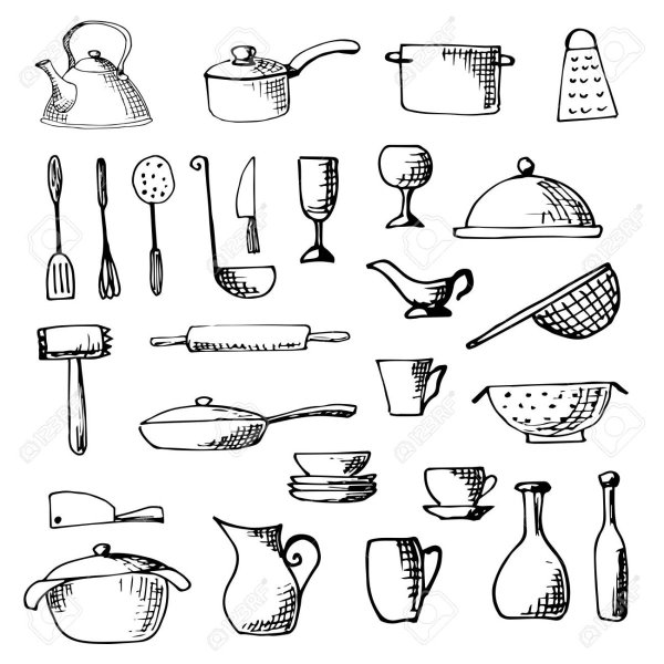 Кухонная утварь карандашом