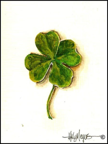 Клевер четырехлистный акварель