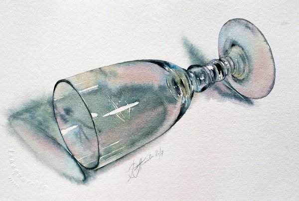 Стеклянные предметы акварелью