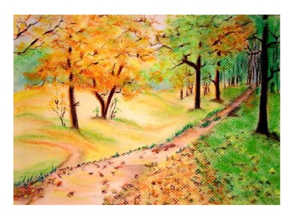 Осенний пейзаж цветными карандашами для детей