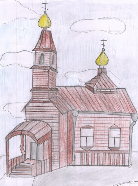 Зарисовка деревянного храма