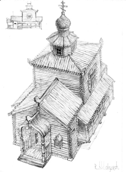 Набросок деревянного храма