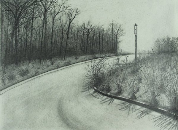 Графический пейзаж с дорогой