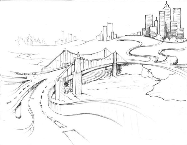 Эскиз пейзажа с дорогой