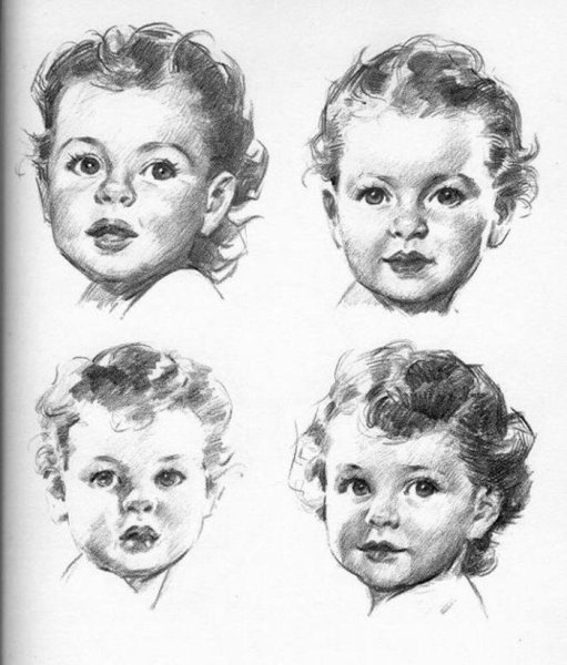 Лицо ребенка карандашом для срисовки