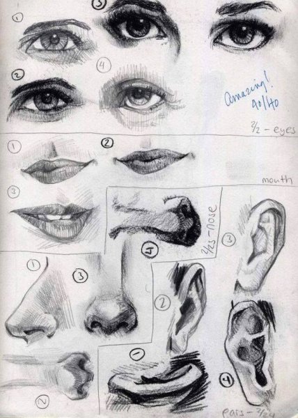 Рисование отдельных частей лица