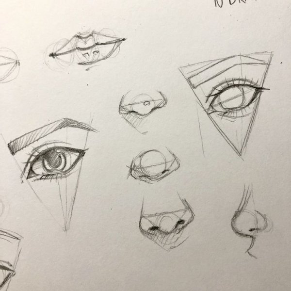 Поэтапное рисование частей лица