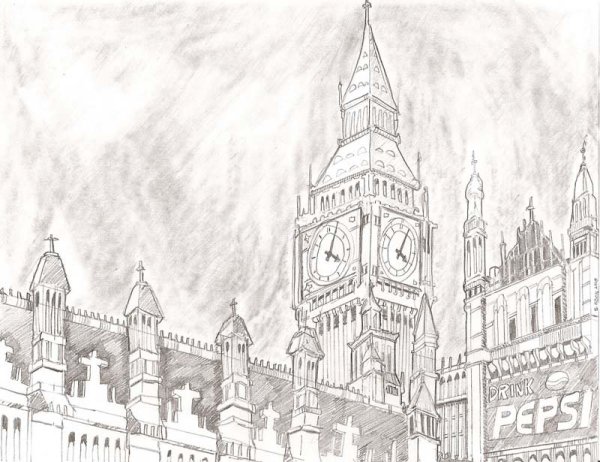 Биг Бен контурный рисунок