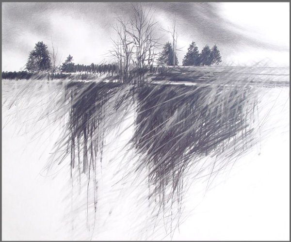 Пейзаж грозы карандашом