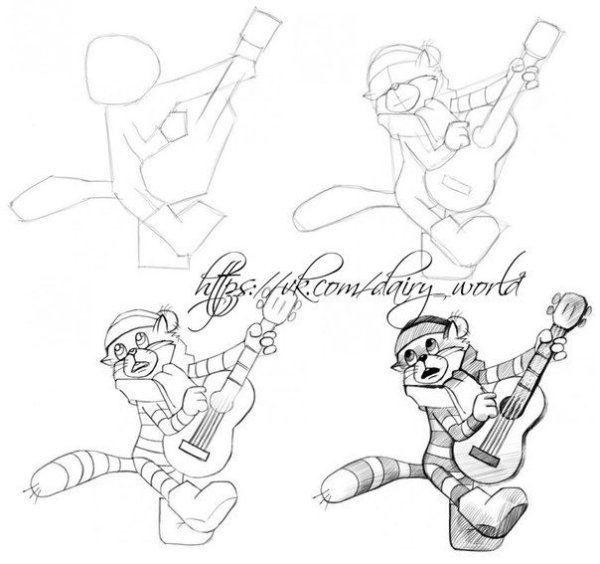 Поэтапное рисование кота Матроскина