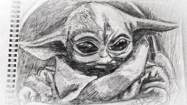 Малыш йода карандашом