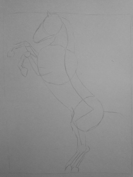 Поэтапное рисование лошади на дыбах