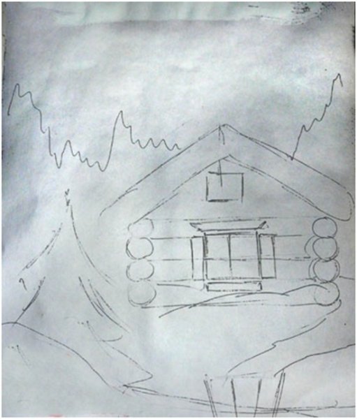 Домик в горах карандашом