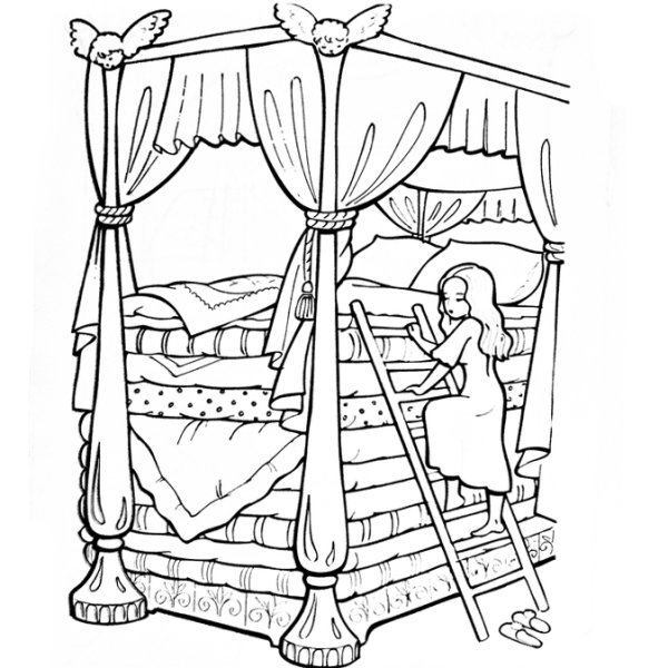 Принцесса на горошине раскраска