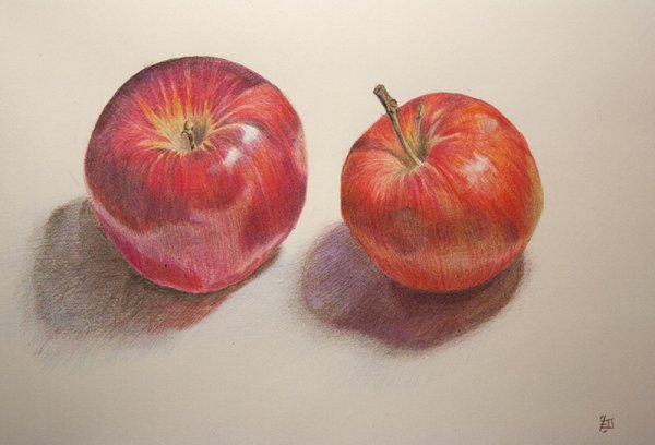 Яблоко цветными карандашами