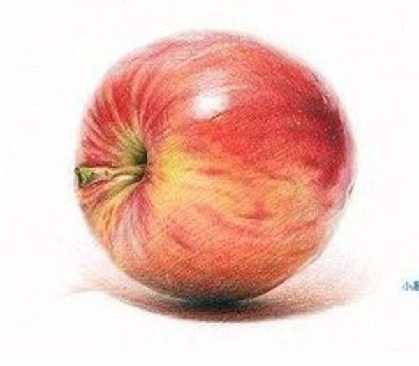 Нарисовать яблоко цветными карандашами