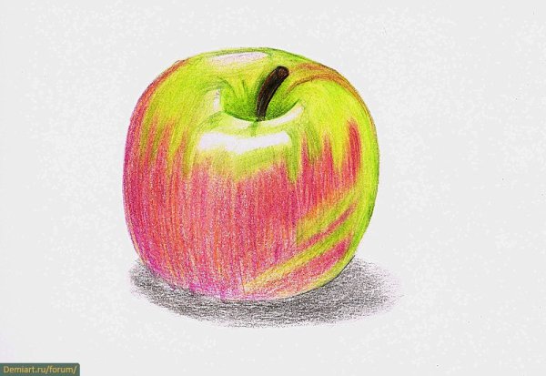 Яблоко цветными карандашами