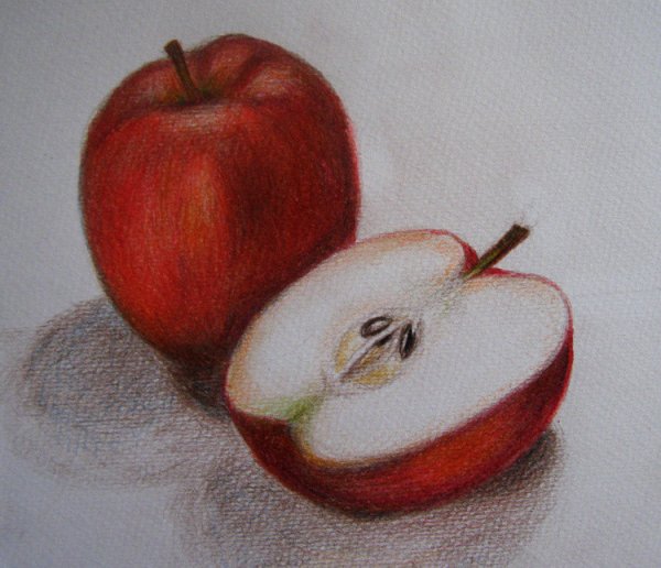 Яблоко цветными карандашами