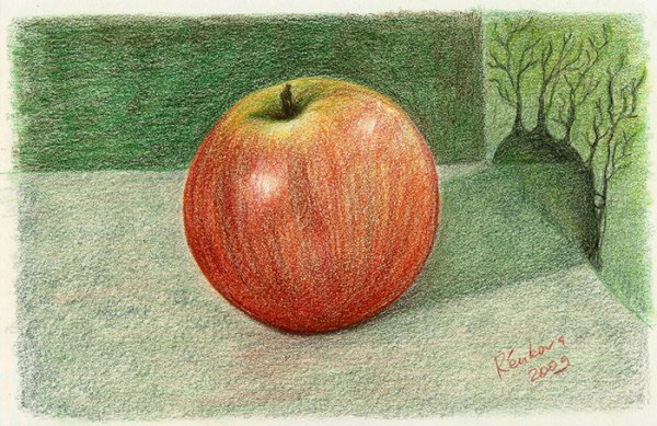 Яблоко цветными карандашами