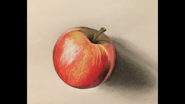 Зеленое яблоко цветными карандашами