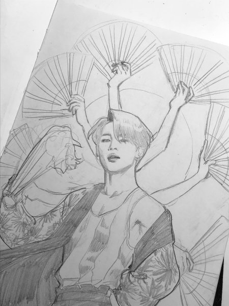 BTS Jimin с веером арт