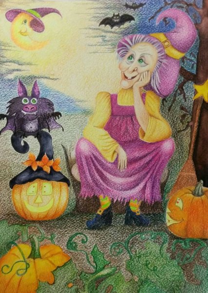 Рисунки для Хэллоуина цветными карандашами