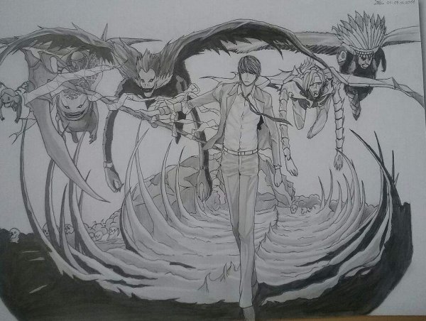 Ягами Лайт и рюк карандашом