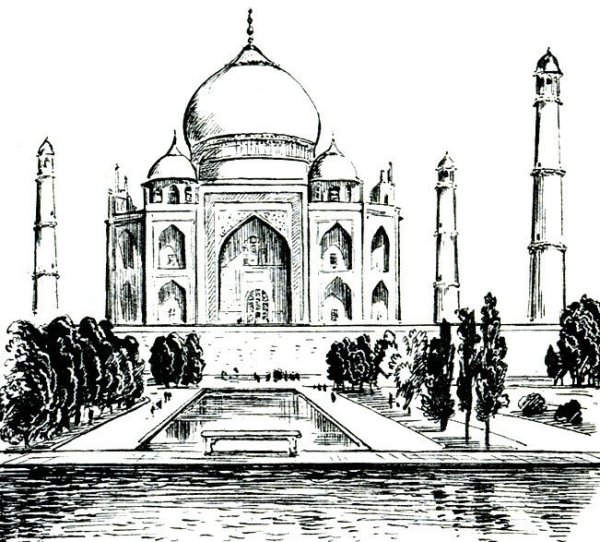 Дворец в Индии Тадж Махал рисунок