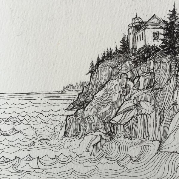 Пейзаж гелевой ручкой