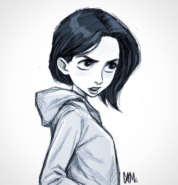 Нарисованная девушка с каре