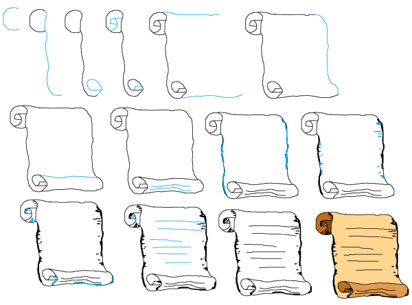 Рисунок свитка карандашом