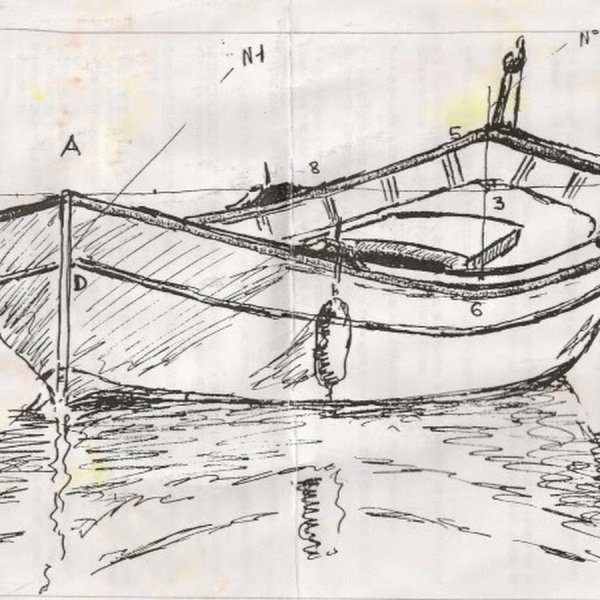 Скетч акварелью лодка