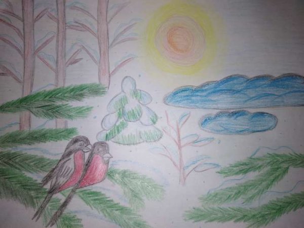 Зимний пейзаж раскраска для детей несложный