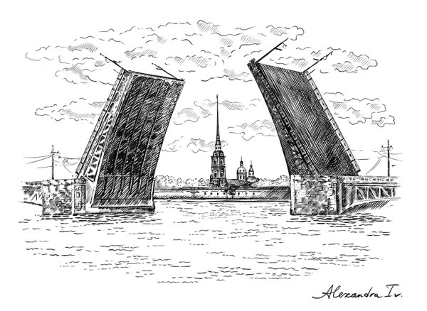 Дворцовый мост в Санкт-Петербурге рисунок