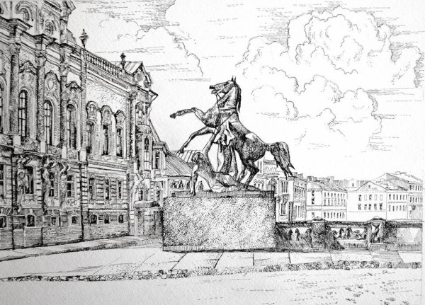 Аничков мост Санкт-Петербурге Графика