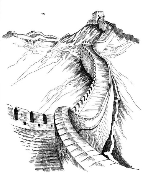 Великая китайская стена карандашом