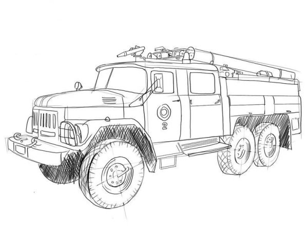 Пожарная машина рисунок сбоку контур