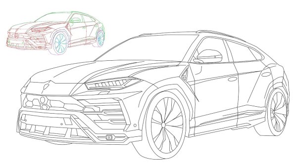 Скетч Ламборгини Урус сзади