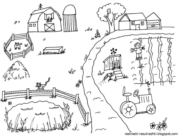 Сельский пейзаж раскраска