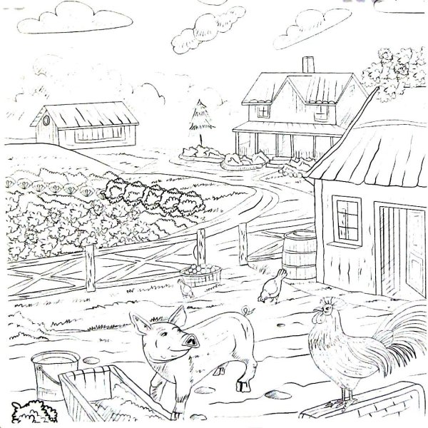 Деревня рисунок несложный