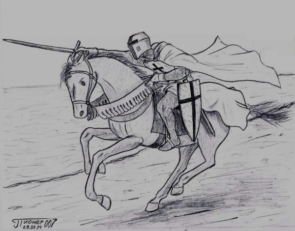 Рыцарь на коне карандашом