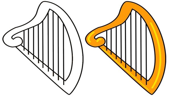 Раскраска арфа музыкальный инструмент
