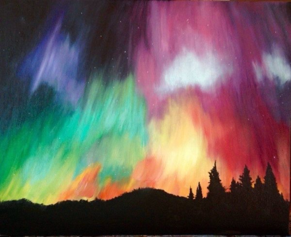 Северное сияние восковыми мелками